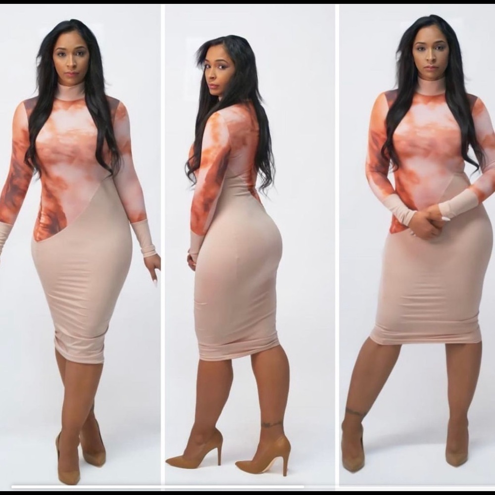 Taj Mahal color patchwork mock neck bodycon dress